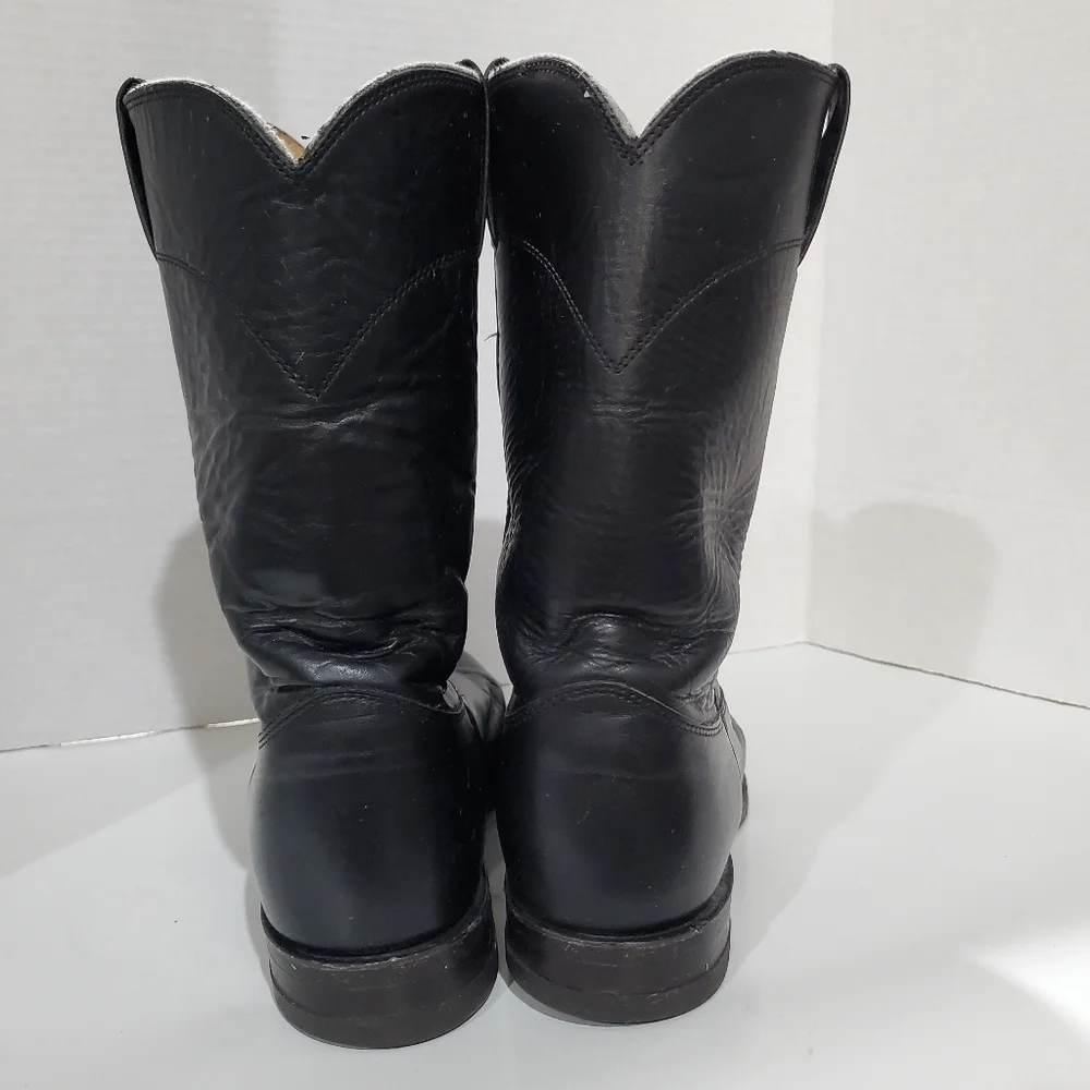 Justin Boots 3133 E Black Leather traditional Roper Boots Mens Size 8 D